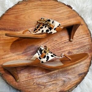 Pelle Moda Leopard Print Pony Hair Sandals Kitten Heels Size 8.5